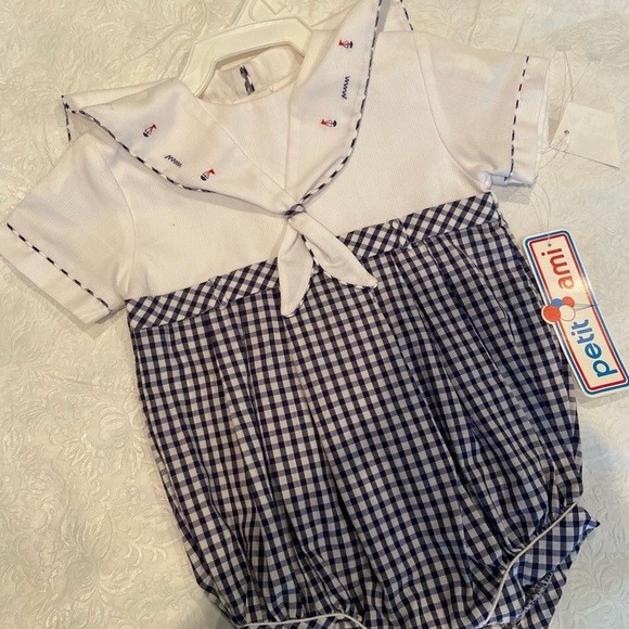 Checked Blue & White Sailor One piece suit - Picture 1 of 8